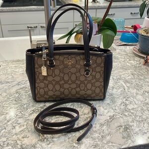 COACH BROWN SIGNATURE MINI TOTE DOUBLE SLOTS STRAP CROSSBODY EXCELLENT CONDITION
